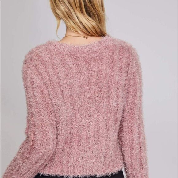 ASTR The Label Danica boxy oversized metallic pink silver crop sweater Sz L - Picture 5 of 8